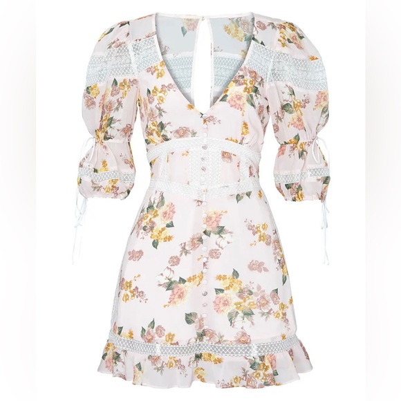 FOR LOVE & LEMONS ISADORA PINK FLORAL MINI DRESS - Picture 4 of 4